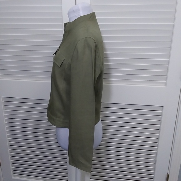 Tahari Green Linen Blend Zip Up Crop Jacket - Picture 6 of 8